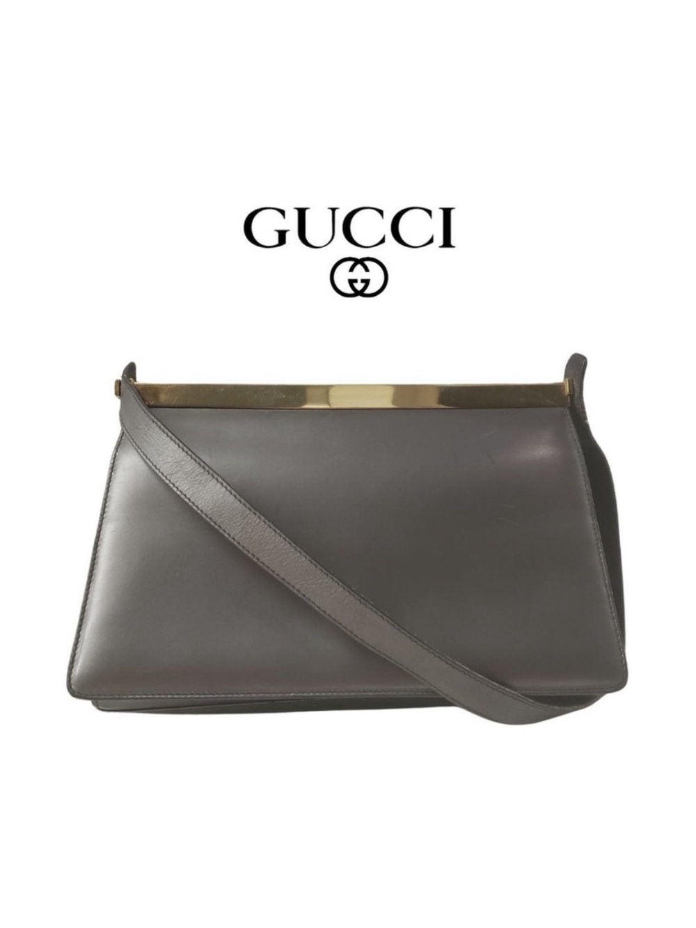 Authentic Vintage GUCCI Metallic Grey Leather Front Flap Shoulder Bag Purse